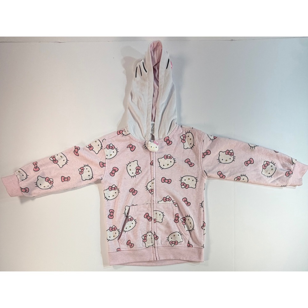 Hello Kitty Girls Pink Zip Up Hoodie All Over Print Sanrio Sweatshirt Size 6/7 - Picture 3 of 7